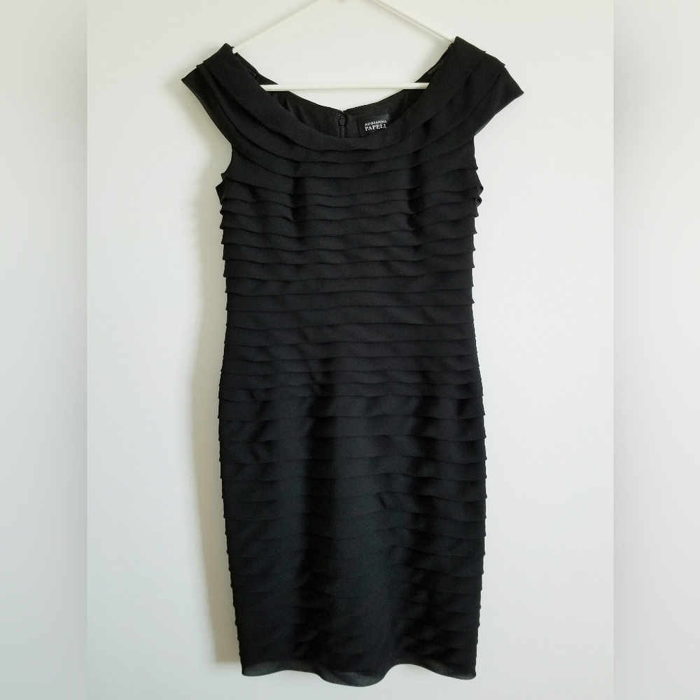 Adrianna Papell Black Pleated Sheath Dress Size 10